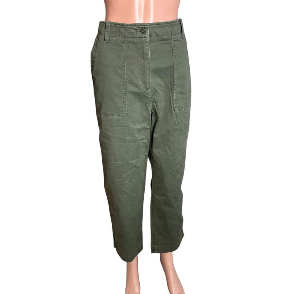 Talbots Highwaist Patch Pocket Crop Green Chino Pants 12 Workwear Comfy Casual